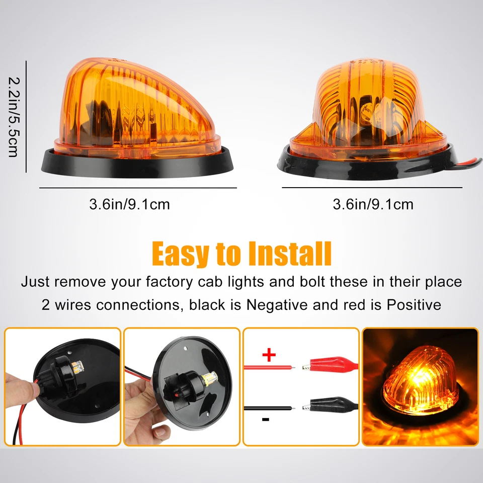 5X Luces LED marcadoras de techo de cabina con lente ámbar para 73-87 Chevy C10/20/30/50/60/70 GMC Foto 4 de 4