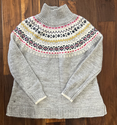 Joules Knitwear Kristy Pattern Chunky Jumper Gray Mock Neck Isle Pullover 8 10