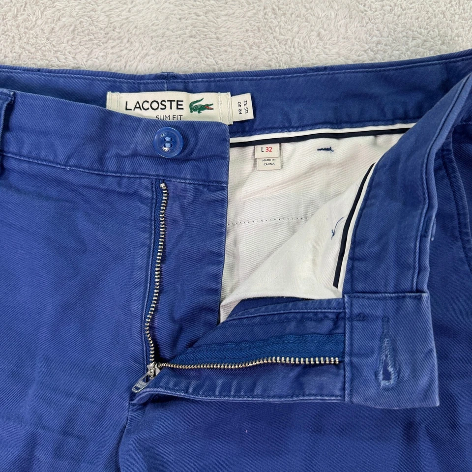 Lacoste Slim Fit Chino Pants Blue Cotton Casual Trousers Mens 32x29 Modern EUC - Image 3 of 4