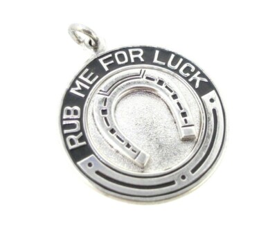 Charm Forstner Sterling silver RUB ME FOR LUCK horseshoe disc 21.6 mm 