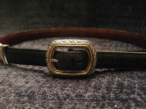 Brighton 'Marcus' 2-Tone Black & Brown Croc Embossed Leather Belt Size M, 28-32" - Picture 6 of 13