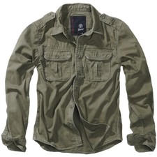 Image of Brandit Vintage Shirt Long Sleeve Cotton Mens Outdoor Tactical Hiking Olive
