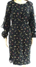 Ralph Lauren SZ 6 BLACK MULTI FLORAL PRINT DRESS Ruffle Long Sleeve NWT