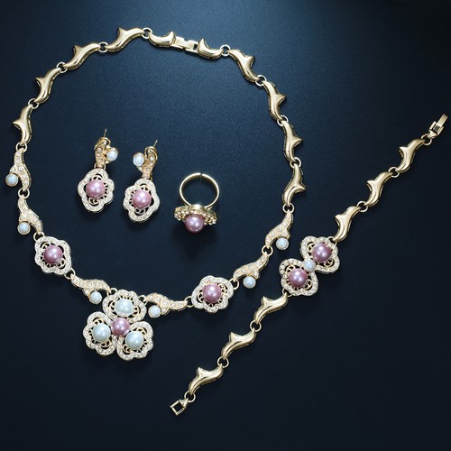 Juego de joyas informal de fiesta de perlas estimuladas rosa con crema - Imagen 6 de 8