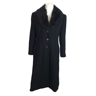 Precis Petite Wool Blend Trench Coat Jacket Black Sz 16 Faux Fur