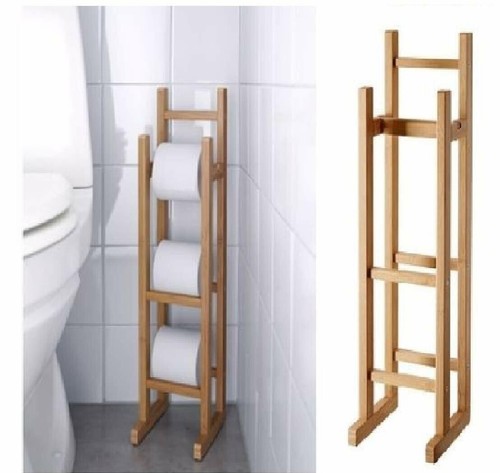 Bamboo Wooden Toilet Loo Roll Holder Tissue Storage Free Standing Classic Design - Picture 3 of 3