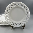 4 Vintage Westmoreland Milk Glass For-Get-Me-Not Lace Plates 8 1/2”