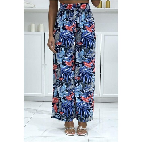 Bunte Damen Palazzo-Hose mit Blumenmuster Blau #H2452 - Bild 3 von 9