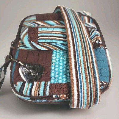 Donna Sharp Womens Crossbody Purse Teal Soft Quilted Patchwork Penny Bag Zip Fob