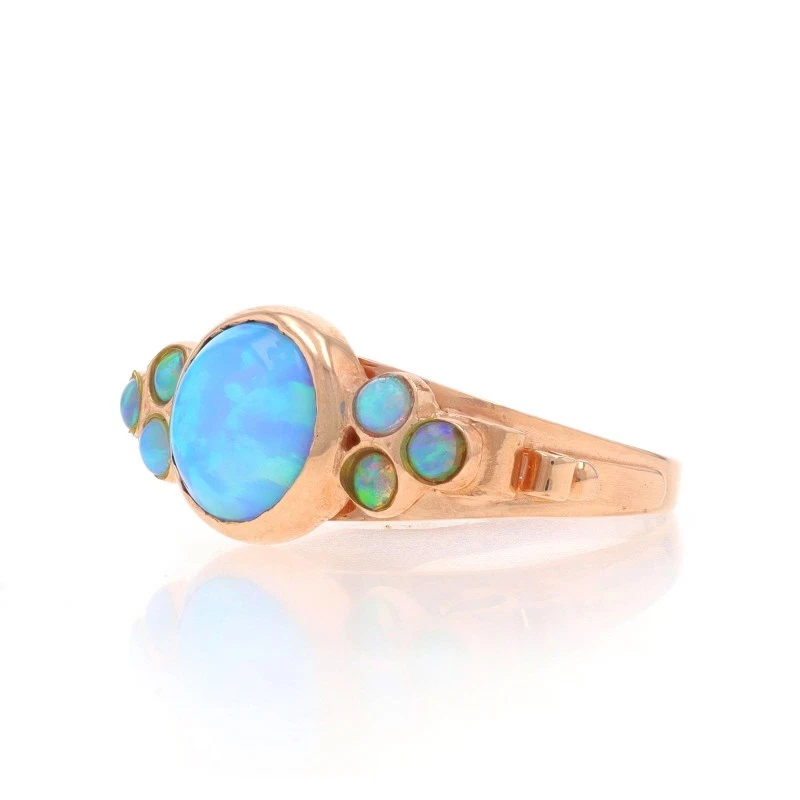 Rose Gold Lab-Created Opal Ring - 14k Round Cabochon 1.11ctw Bezel Set - Image 4 of 4