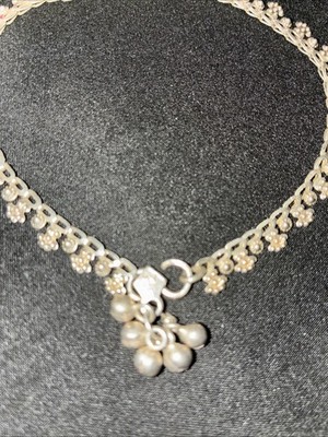 Sterling Silver Anklet w/Floral & Mango Motifs, Indian Traditional Jewelry