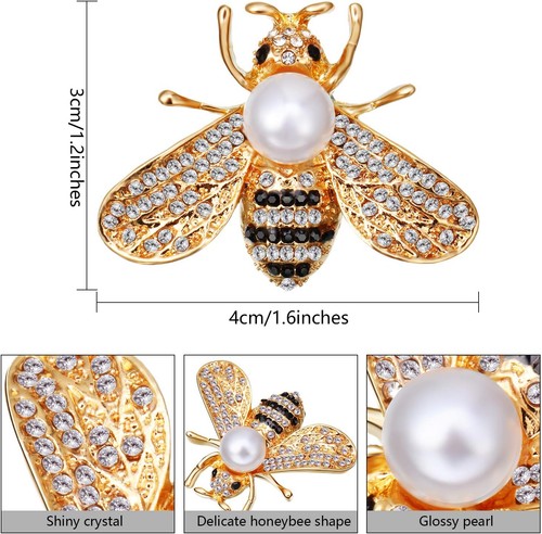 WILLBOND 4 Pieces Honey Bee Brooch Lapel Pins for Women Crystal Insect...  - Imagen 2 de 7