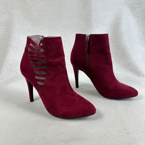 Kelly Katie Burgunderrot Wildleder Cutout Stiletto-Absatz Stiefeletten Damen 6,5 Party - Bild 3 von 11