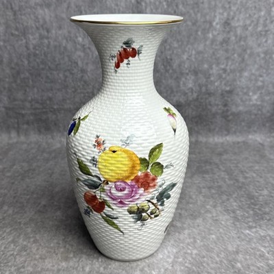 Herend Porcelain Hand Painted Rothschild Vase 6953 Floral Bouquet 10  Fruit