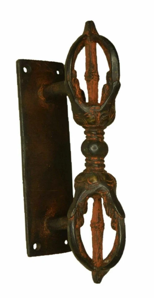 红色藏族多杰 Vajra 复古饰面手工黄铜门把手拉刀 — 第 2/4 张图片