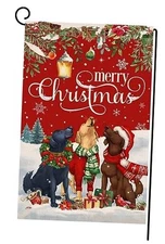  Christmas Dogs Garden Flag Vertical Double Sided Winter Holiday 12x18 Red
