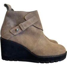 $285 - Eileen Fisher Tinker Wedge Suede Bootie in Tan Brown Size 6.5 NEW