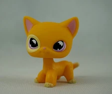 Toys Gift Purple Moon Eyes Rare Mini Pet Shop LPS Yellow Short Hair Cat #855