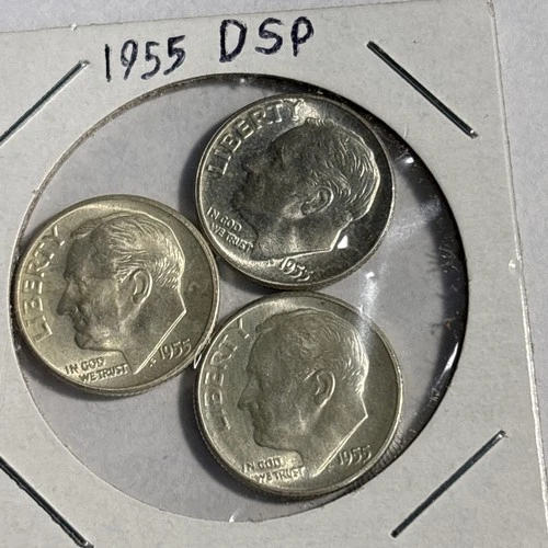 Semi Key Dates 1955 P S D Roosevelt Silver Dime Set BU Uncirculated