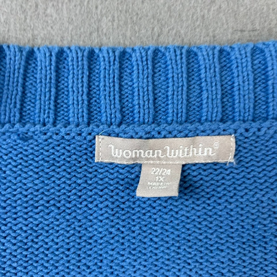 Suéter Woman Within para mujer 1X 22/24 azul cuello en V mangas largas cárdigan abotonado Foto 2 de 4