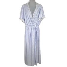 Vintage Val Mode Womens Satin Robe Size L Lace Boudoir Peignoir Coquette 80s