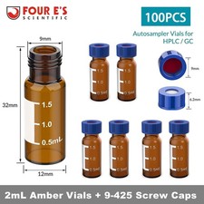 100PCS 2ml Autosampler Vials Amber Lab vials Glass Bottle w/ Cap Sample Vials US