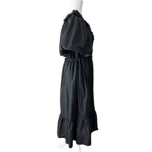 Anthropologie English Factory Black Size Small Cotton Smocked Midi Ruffled Dress - Picture 6 of 12