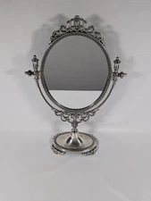 Italian Die-Cast Brass Table Mirror in Silver Finish & Swing Design - 15 Inch