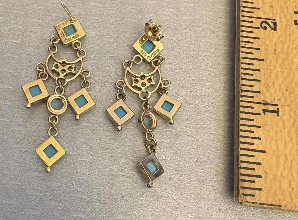 Pendientes colgantes araña vintage rarezas oro vermeil turquesa múltiples gemas Foto 4 de 4