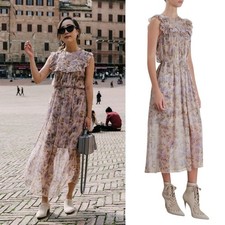 ZIMMERMANN Stranded Bib Floral Silk Ruffled Midi Dress Size 4