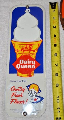 Vintage Old Dairy Queen Sign - Porcelain Diner Gas Pump Sign 12"