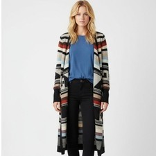 Free People Multi Color Aztec Tribal Print Knit Open Front Duster Sweater M
