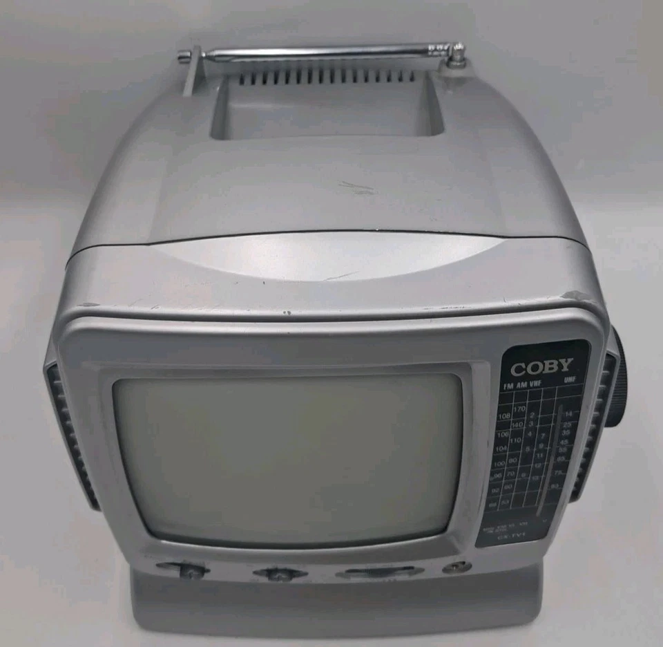 Televisión portátil COBY CX-TV1 5" en blanco y negro - Radio AM/FM PROBADA SIN PWR CBL Foto 2 de 4