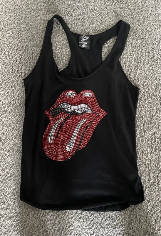 Rolling Stones Steel Glitter Tongue & Lips Sleeveless Women’s Medium Black