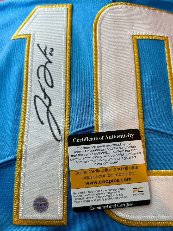 JUSTIN HERBERT Signed NFL ON FIELD Jersey LG CHARGERS w/COA (CP) + FREE SHIP! - Image 3 of 4