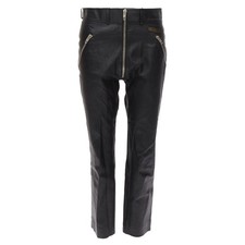 Balenciaga Demna Logo Patch Zip Cropped Moto Leather Pants Women Black Size 40