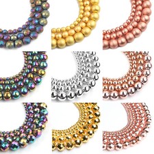 Hematite Beads 2-10mm Natural Stones Rhodium Rose Gold Plated Loose Beads Strand
