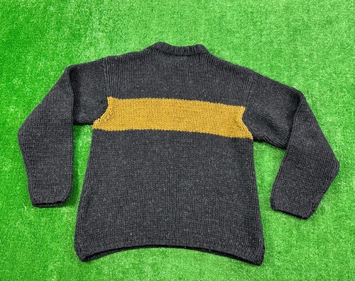 Vintage 90's J CREW Chunky Hand Knit Chest Stripe Blue Wool Sweater Large - 第 2/3 張圖片