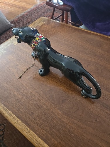MCM Vintage schwarzer Panther Statue Goldjuwel Ton Kragen - Bild 1 von 11