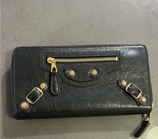 Balenciaga City Wallet Continental Zip-around Black Lambskin Leather 100 Auth