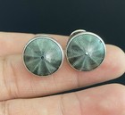Montblanc Germany Stainless Steel Green Enamel Round Cufflinks Signed