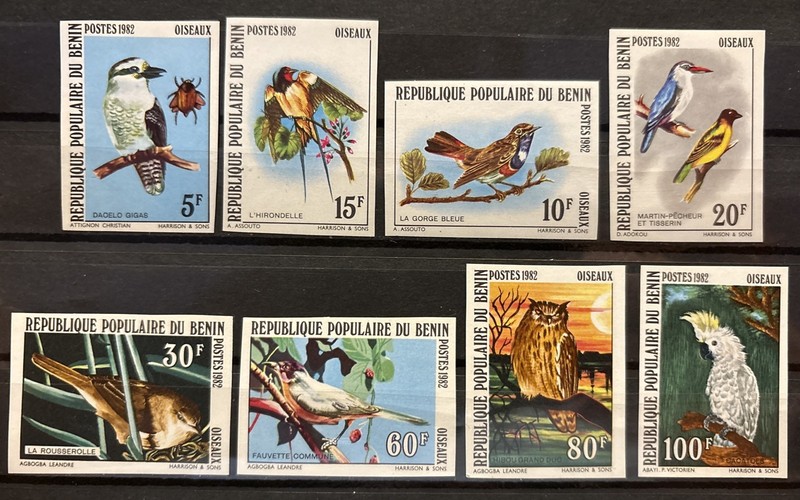 Benin,birds "Imperf"S.C.#525-32 S.C.V.$32+ MNH,Compl. set of 8 as issued in 1982