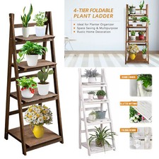 Foldable Ladder Bookshelf Rack 4 Tier Vintage Plants Stand Display Shelf Gift