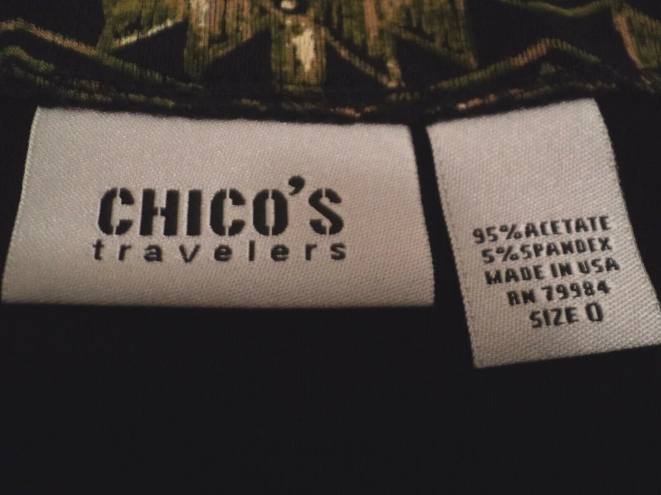 Chaqueta Chico's Travelers Talla 0, Pequeña Frente Abierto Negra con Oliva, Camello, Borde Tostado Foto 4 de 4