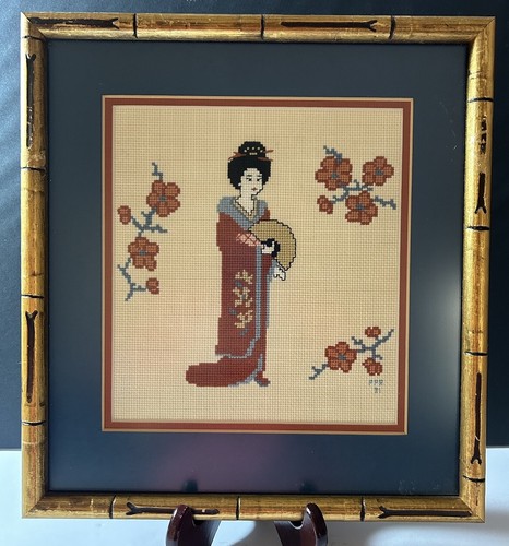 VTG Framed Counted Cross Stitch Asian Man&Woman Signed By Artist PPR 81,82 - Picture 7 of 16
