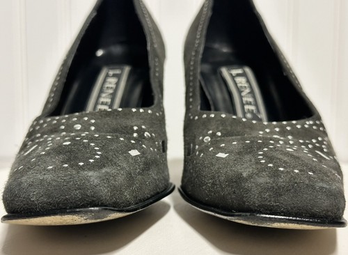 Y2K J. Renee sz 7M Silver Studs Gray Suede Leather Pumps Pointy Snip Toes - Picture 6 of 12