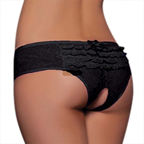 CROTCHLESS PANTY BLACK RUFFLES 29"- 39" 2X XXL Sz 12 SEXY UNDERWEAR OPEN CROTCH - Picture 2 of 6