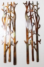 Set of Two Birch Trees Panels Metal Wall Art 24" x 6" Copper/Bronze Plated 