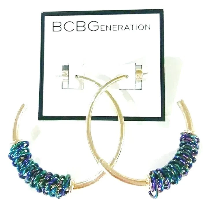 Pendientes de aro BCBGeneration envueltos lisos al aceite multicolor dorado nuevos con etiquetas Foto 4 de 4