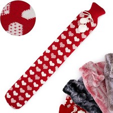 Image of Extra Long Hot Water Bottle With Cover 2L Rubber Fleece Faux Fur Winter Warmer